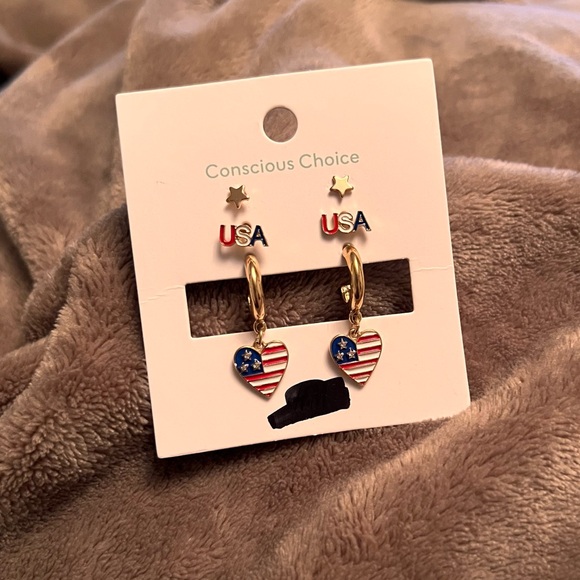 H&M Jewelry - H&M Blue, White, Red Stars and Stripes USA Stud and Dangle Earring Pack